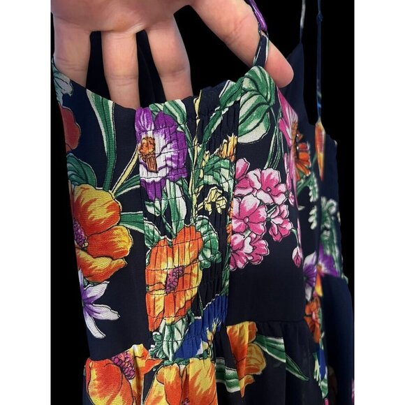 EXPRESS Floral Maxi Dress WOMEN Black Multicolor XS Cutout Front Spaghetti Strap - Picture 8 of 8
